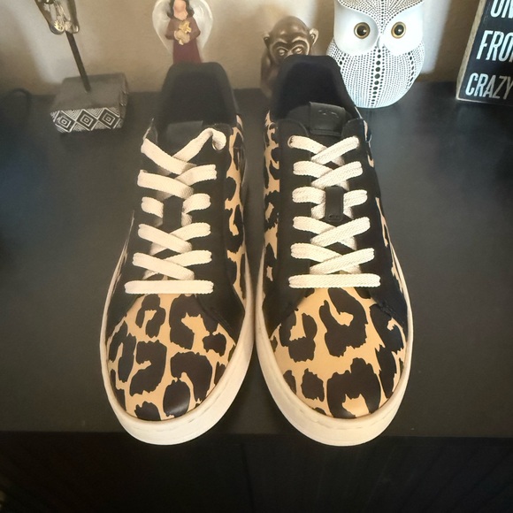 Coach Black and Tan Leather Leopard Sneakers - Picture 2 of 4